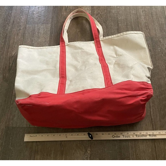 L.L. Bean Boat And Tote USA Made XL 23" Cream & Pink Canvas Bag Embroidered - Picture 4 of 6